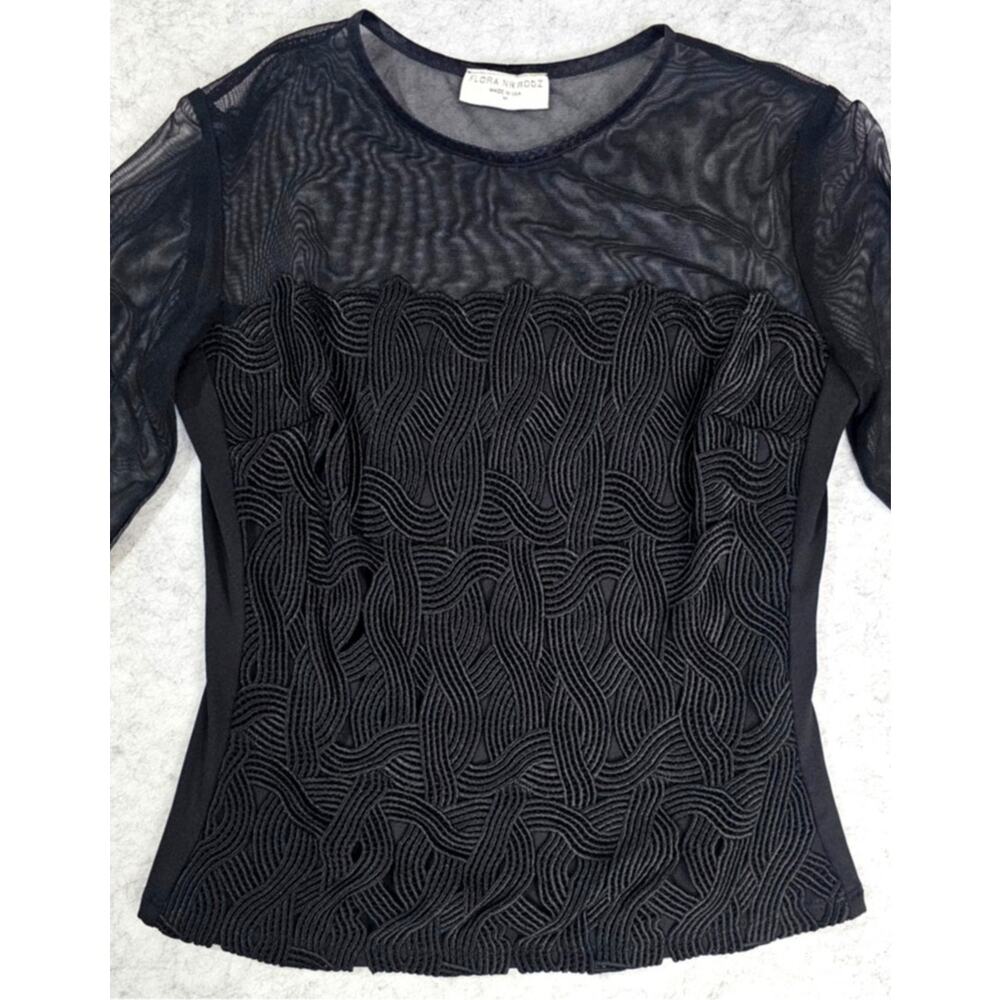 Flora Nikrooz Sheer Embroidered Top, Black, Formal-Casual, Sexy,  Womans Sz M - Picture 5 of 10